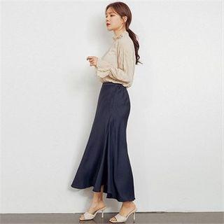 Zip-side Satin Maxi Skirt