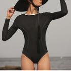 Long-sleeve Contrast Stitching Swimsuit