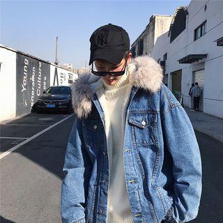 Hooded Denim Buttoned Coat