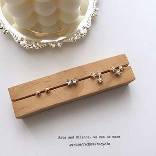3-pair Set: Rhinestone Alloy Star Earring (assorted Designs)