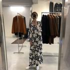 Long-sleeve Chain Print Midi A-line Dress