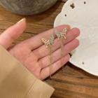 Butterfly Faux Pearl Rhinestone Fringed Earring 1 Pair - Gold - One Size