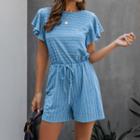 Short-sleeve Striped Front-tie Playsuit