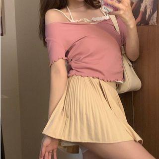 Short-sleeve Drawstring Top / Mini Skirt