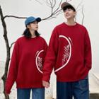 Long-sleeve Couple Plain Embroidered Sweater