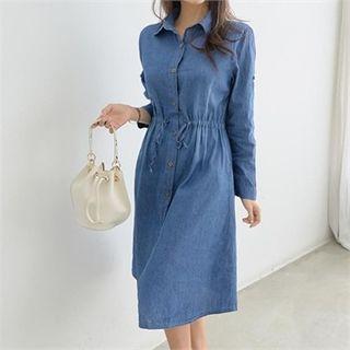 Tab-sleeve Midi Denim Shirtdress