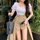 V-neck Short-sleeve Top / Midi Skort
