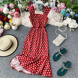 Slim-cut Polka-dot Sleeveless Dress