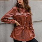 Faux Leather Belted Shirt