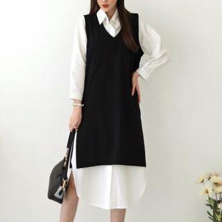 Sleeveless V-neck Deep-slit Dress