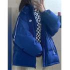 Drawstring Hooded Padded Jacket Blue - One Size