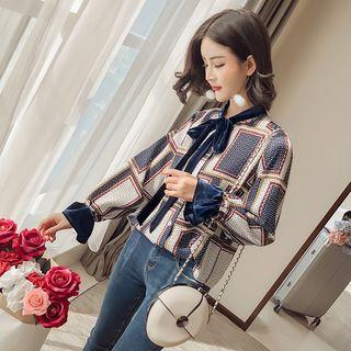 Bow Accent Patterned Blouse