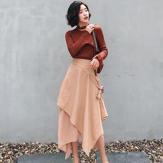 Set: Knit Top + Midi Asymmetric Skirt