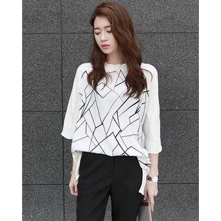 3/4-sleeve Geometric Print Top