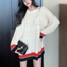 Contrast Panel Cable Knit Sweater Almond - One Size