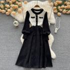Round-neck Color Block Panel Long-sleeve Dress