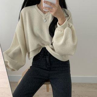 V-neck Long Sleeve Ribbed Sweatshirt
