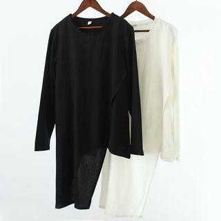 Plain Asymmetric Hem Long Sleeve T-shirt