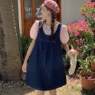 Denim Overall A-line Dress / Short-sleeve Heart Top