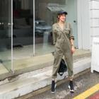 Notched-collar Buttoned Cotton Jumpsuit
