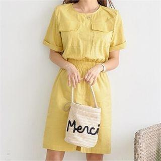 Dual-pocket Linen Blend Dress