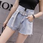 Belt-waist Denim Shorts