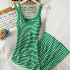 Striped Dual-strap Knit Maxi Dress Green - One Size