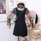 Mesh-panel Knit Mini Dress