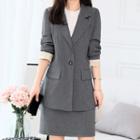 Set: Plaid Single-button Blazer + Straight-fit Skirt