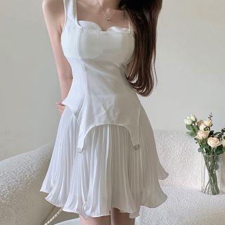 Mock Two-piece Pleated Dress As Shown In Figure - One Size