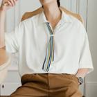 Elbow-sleeve Tie-accent Top