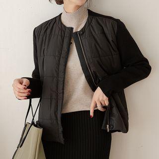 Collarless Knit-back Quilted Jacket