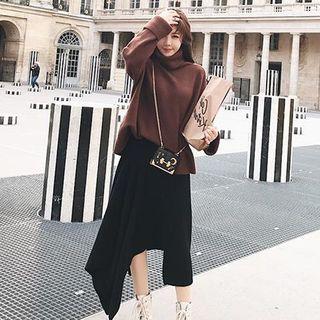 Turtleneck Sweater / Asymmetrical Midi A-line Skirt / Set