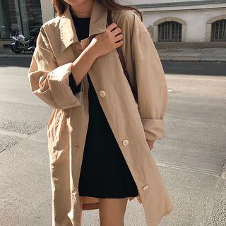 Pocketed Trench Coat Khaki - One Size