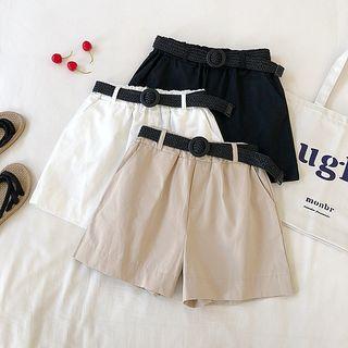 High-waist Wide-leg Shorts With Woven Belt