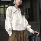 Long-sleeve Wide-collar Button-up Blouse