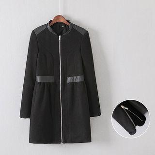 Faux-leather Paneled Zip Coat