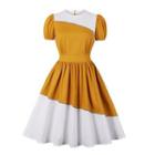 Color-block Panel Short-sleeve Midi A-line Dress