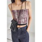 Spaghetti-strap Printed Top Wine Red - One Size