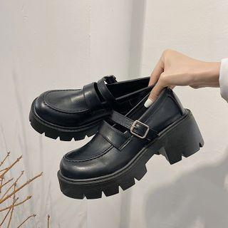 Buckled Platform Block Heel Loafers