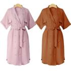 Elbow-sleeve Double-breasted Shirtdress