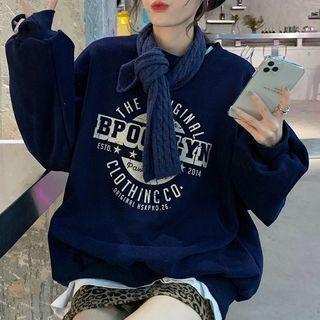 Lettering Print Sweatshirt With Knit Scarf