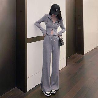 Zip-up Top / Plain Sweatpants / Set