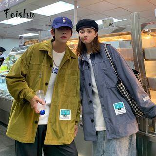 Couple Matching Lettering Applique Corduroy Shirt Jacket