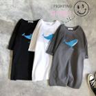 Elbow-sleeve Whale Printed T-shirt