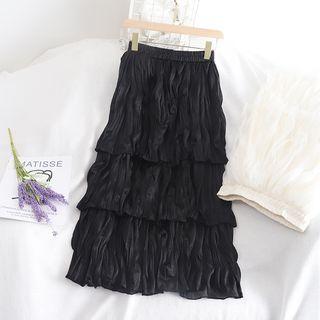 Frilled Pleated Midi Skirt