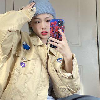 Front Pocket Applique Button Jacket