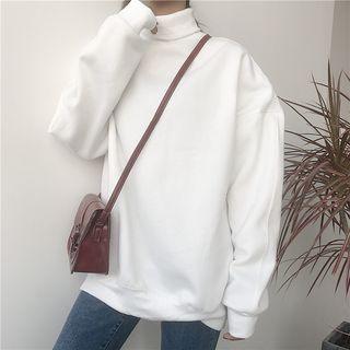 Plain Turtle-neck Loose-fit Pullover