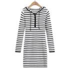 Striped Hooded Half-zip Midi Sweater Dress