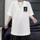 Elbow-sleeve Tag Patched T-shirt